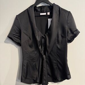 New York & Company Black Fitted Blouse with Tie Front